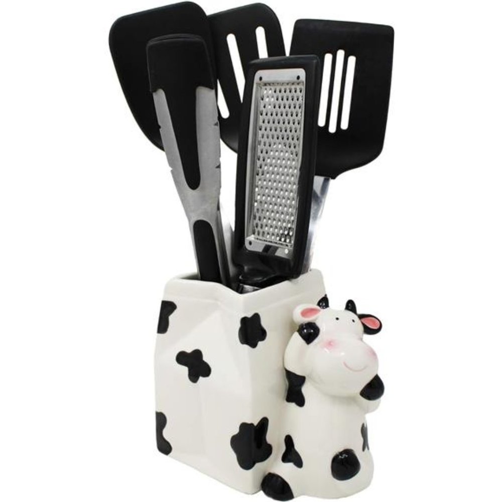 Cow Utensil Holder |Kitchen Crock Storage|Cow Print Stuff Accessories Decoration